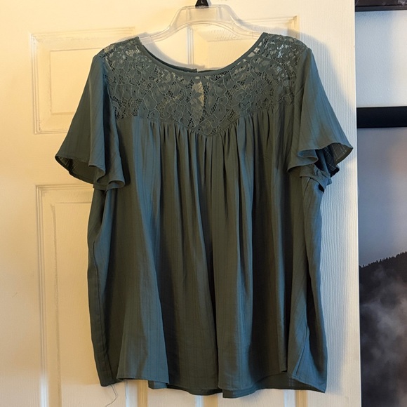 torrid Tops - Torrid Sage Green Lace Accent Blouse